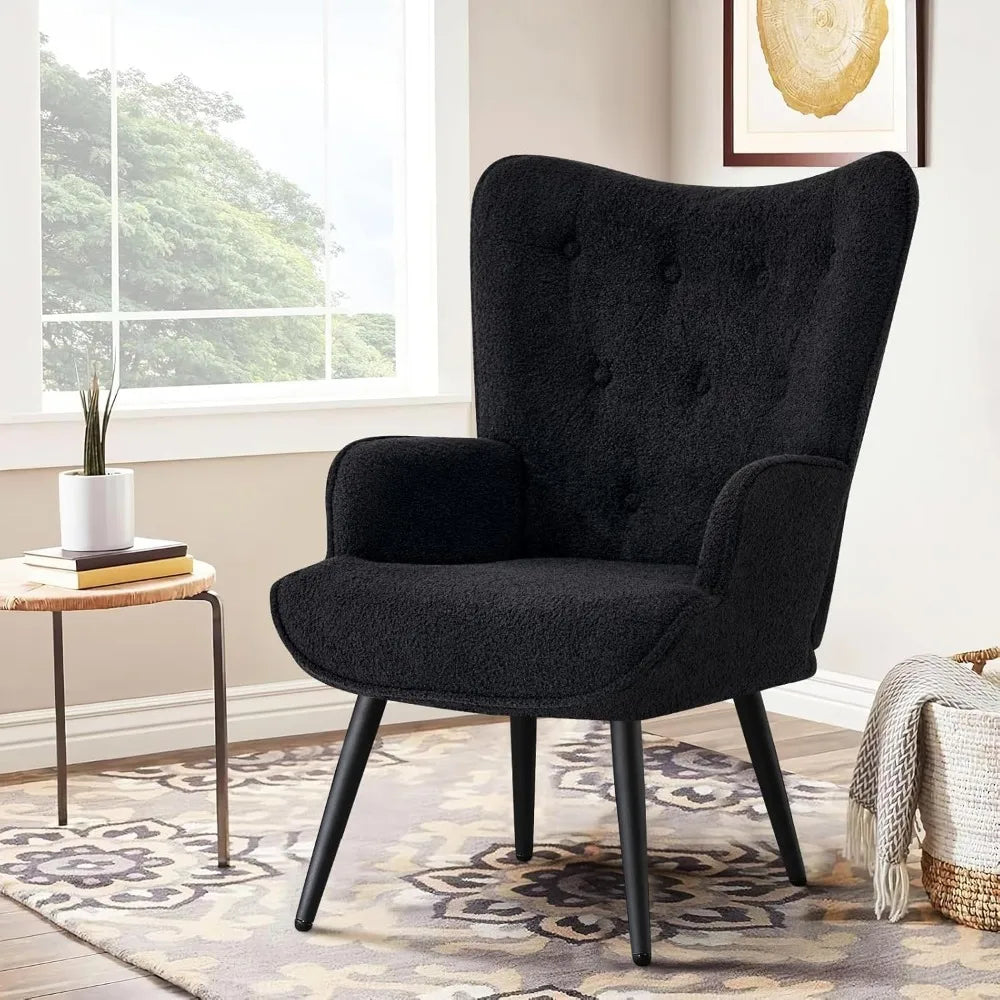 Boucle Accent Chair for Living Room, Upholstered Reading Chair with High Backrest, Tufted-Button Wingback Armchair