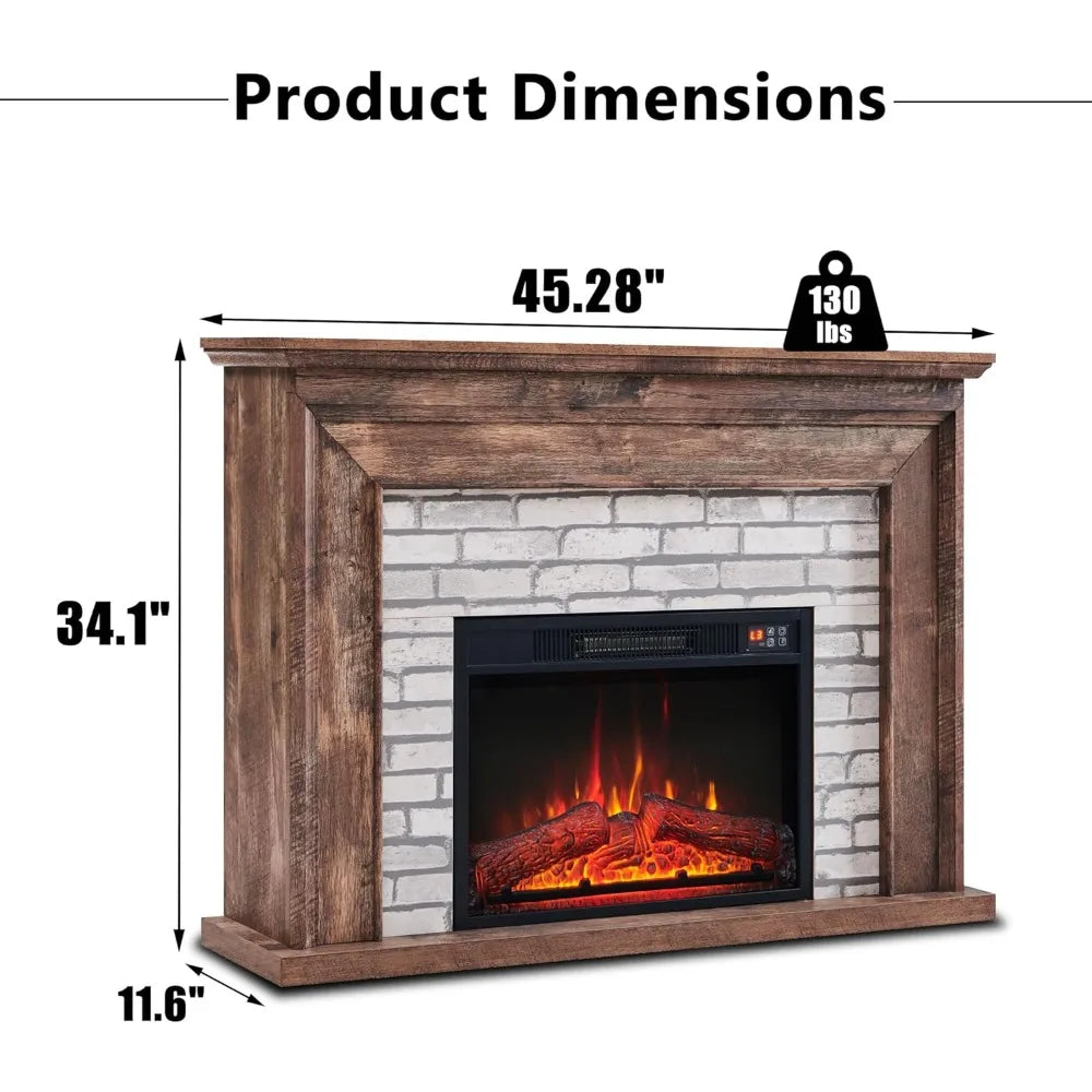 45" Flip Top Electric Fireplace with Mantel, Electric Fireplace Heater, TV Stand with Freestanding Electric Fireplaces, Remote Control