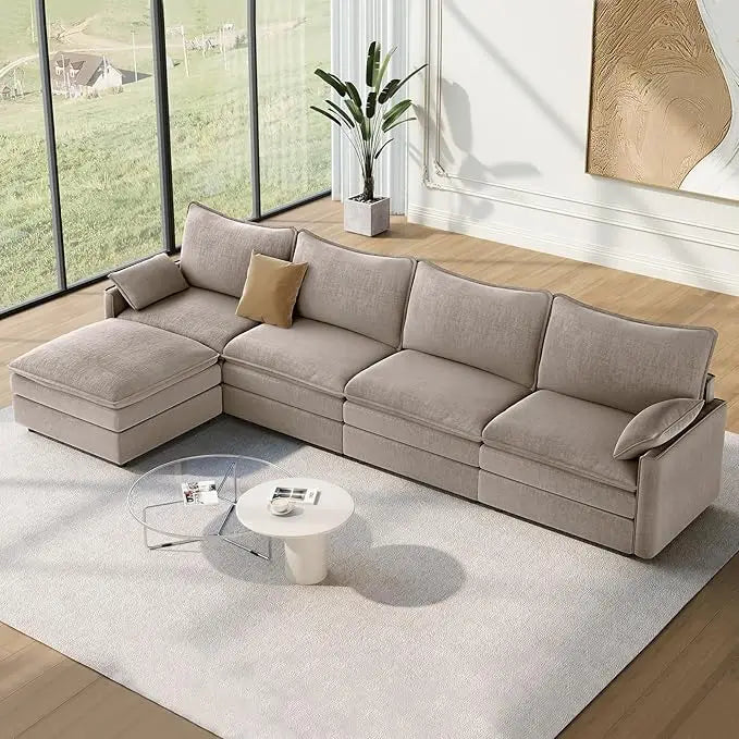 142" Cloud Couch Sectional Modular Sofa, Comfy Sectional Couch with Ottoman Deep Seat Chenille L Shaped Sofa, Modular Couches