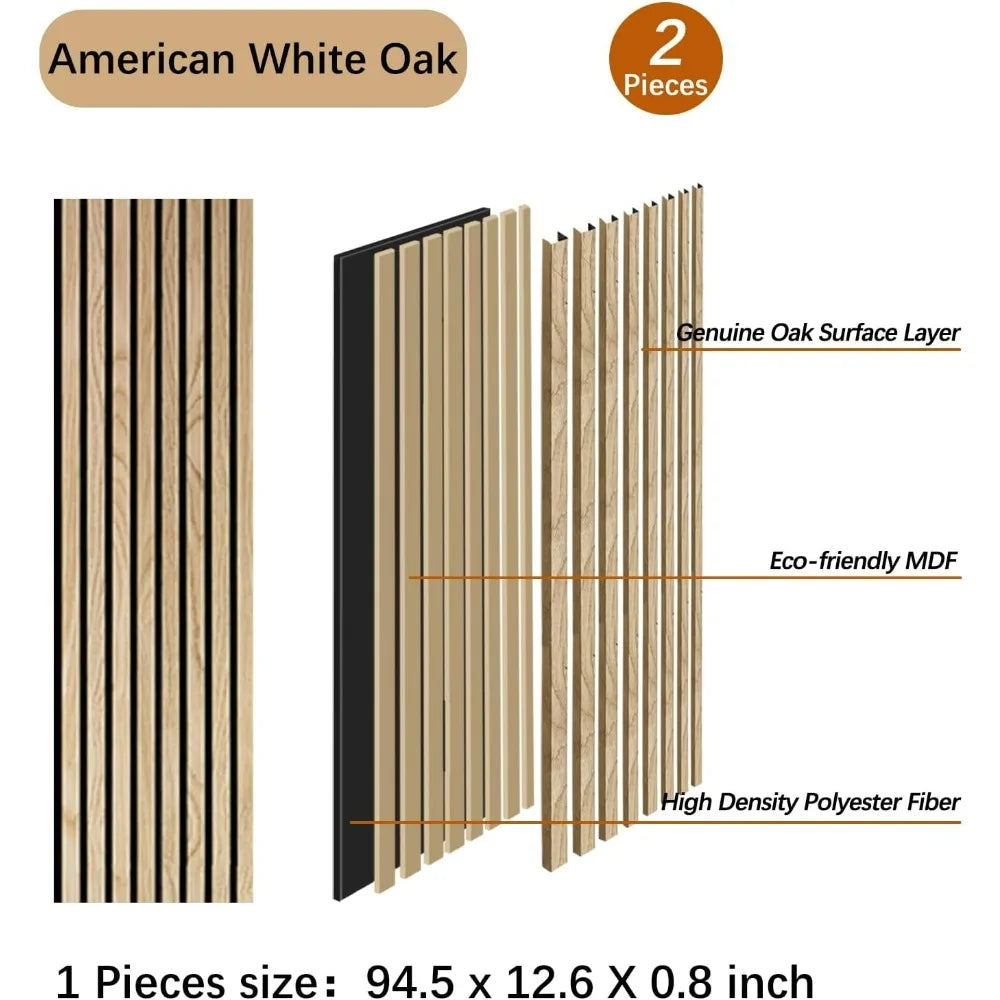 Oak Wood Veneer Acoustic Wall Panels - 2-Pack for Interior Decoration, 12.6 Wide x 94 Tall