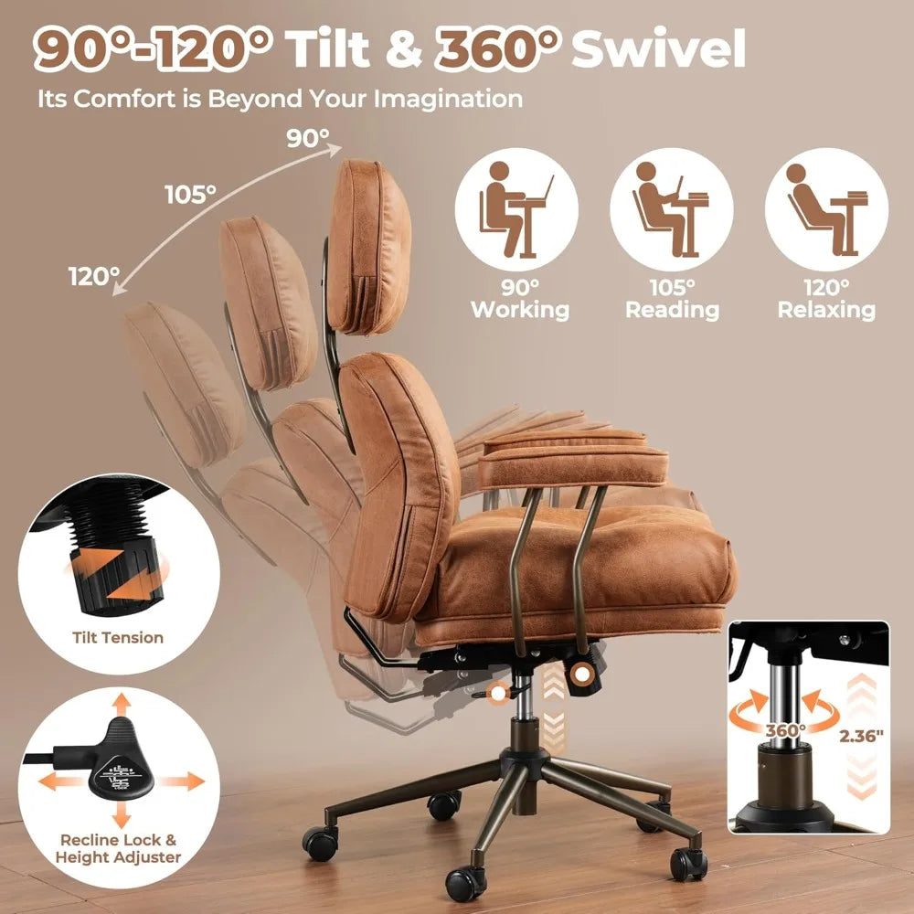 Ergonomic Home Office Chair, Faux Leather with Thickened Cushions, Comfy High Back/Swivel Rolling Executive Chair
