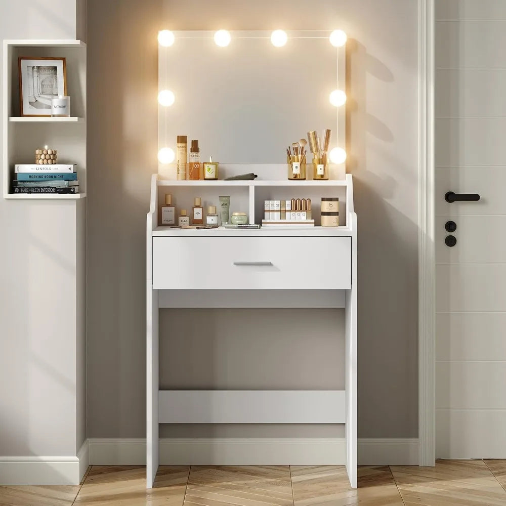 Illuminated Makeup Vanity Table with 23.6" Mirror, Storage, 3 Adjustable Light Modes