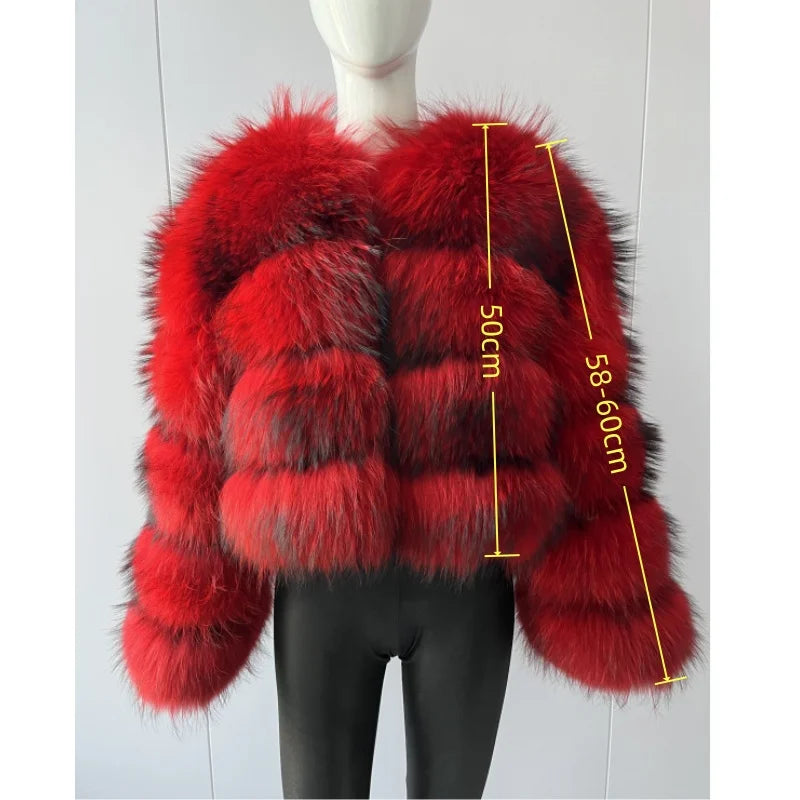 BEIZIRU Women's Real Raccoon Fur Coat Winter Long Sleeve Hooded Jacket with Turndown Collar/ Natural Luxury /Thick Top