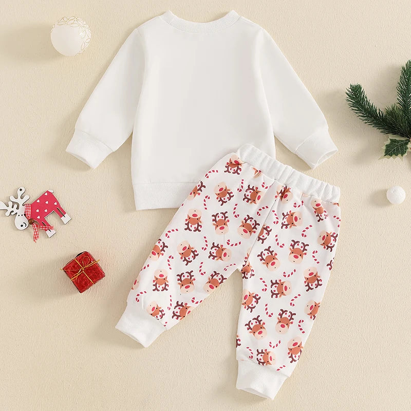Toddler Boys Christmas Outfits Deer Print Long Sleeve Sweatshirts and Long Pants/ 2Pcs Clothes Set