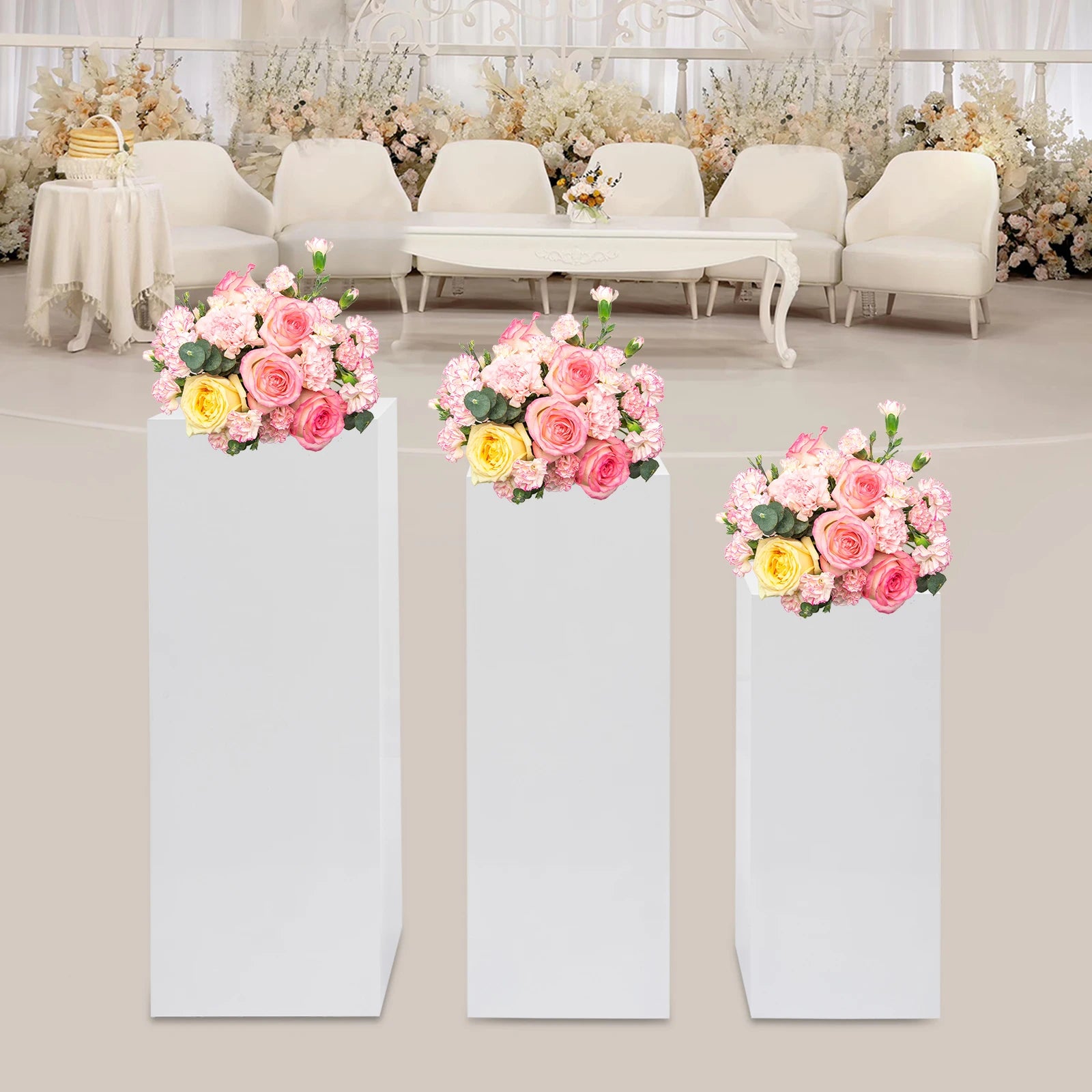 3PCS Square Metal Pedestal Stands, for Parties, Flower Display Rack, Dessert Table /Cube Display Pillars for Birthday/ Wedding
