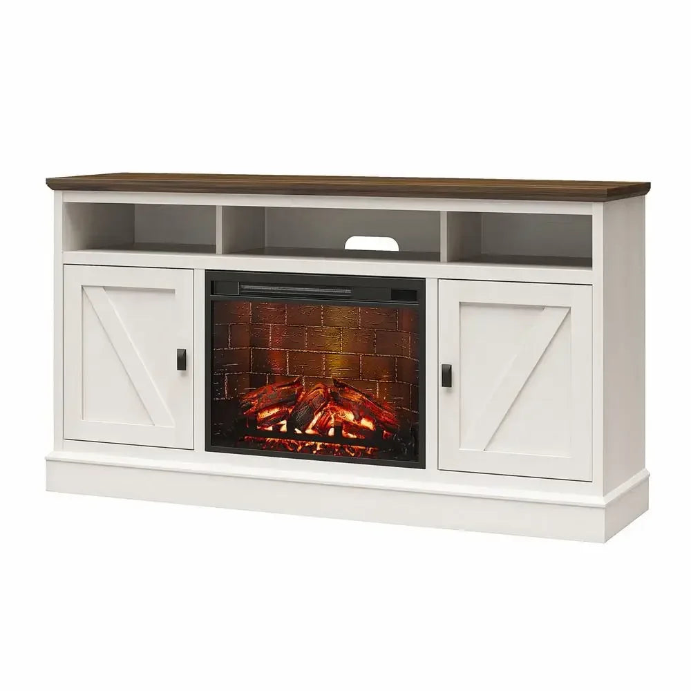 TV Console Fireplace Heater Remote Control Freestanding LED Electric Oak Walnut 65" TVs 400sqft Organizing Gaming