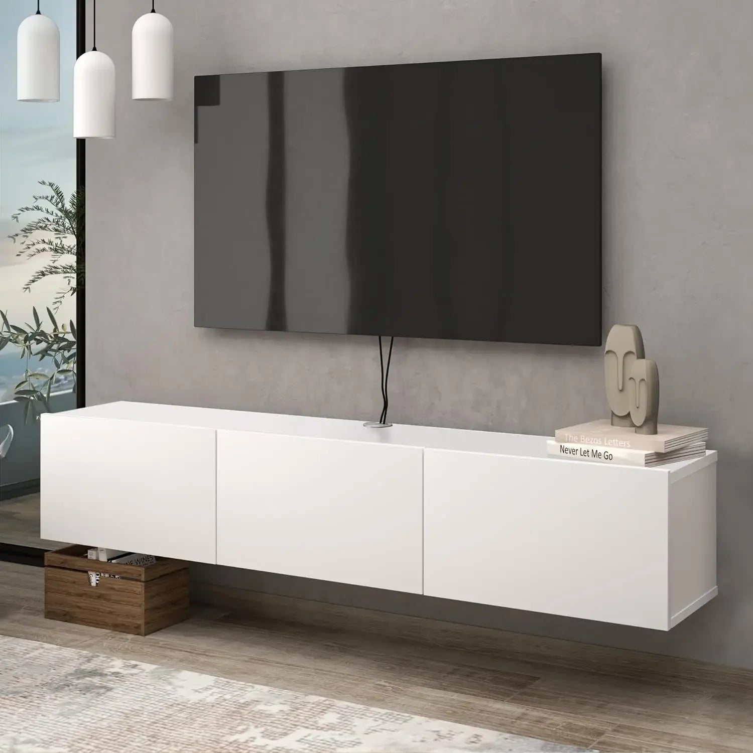 White Floating TV Stand, TV Stand up to 75 Inch TV, Floating TV Stand Wall Mounted, Floating Entertainment Center