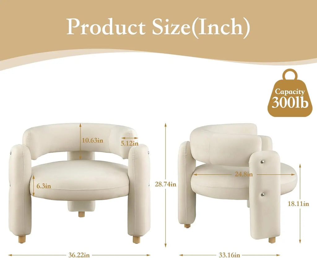 Accent Barrel Chair, Comfy Velvet Upholstered Armchair, Single Sofa Chair