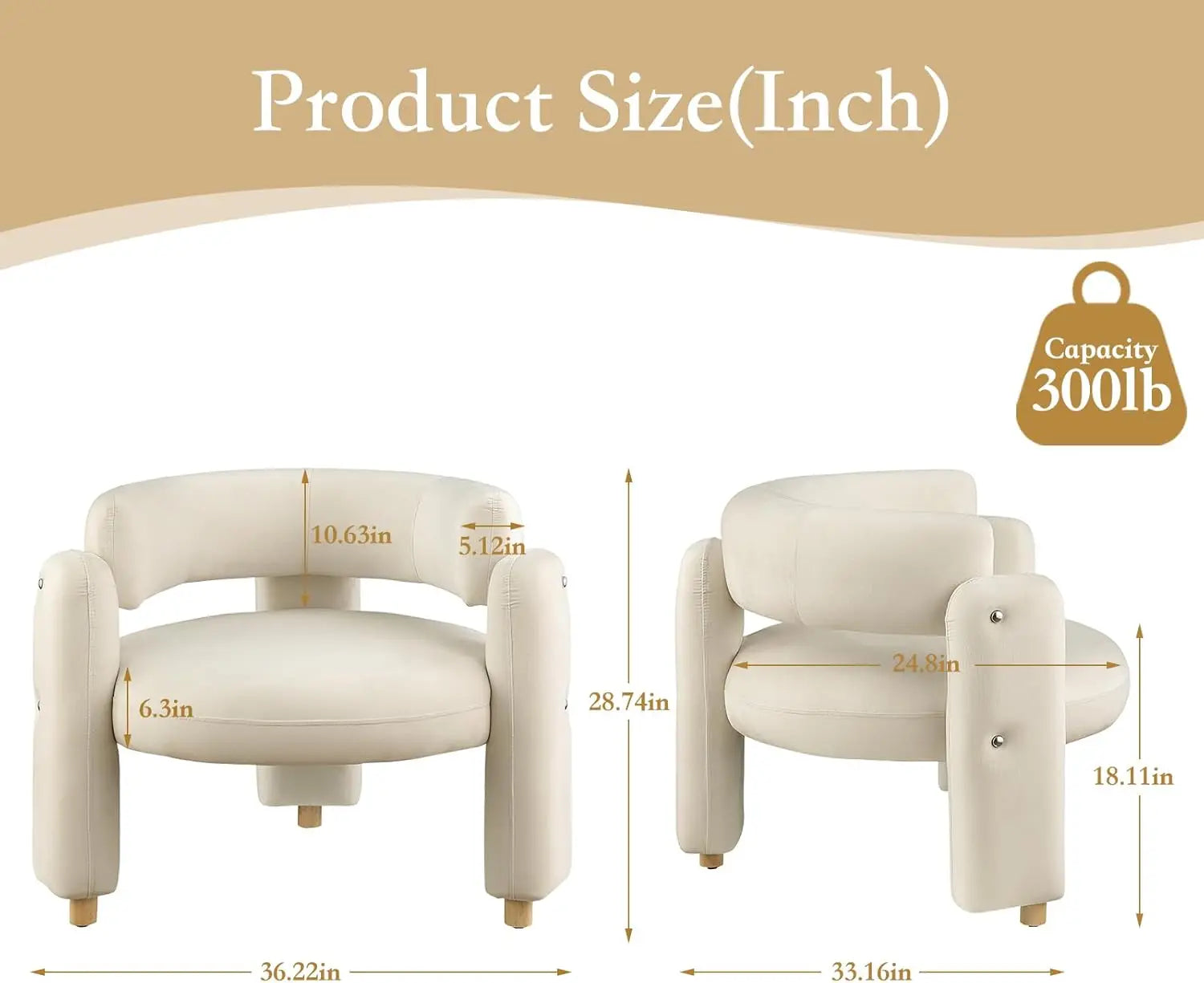 Accent Barrel Chair, Comfy Velvet Upholstered Armchair, Single Sofa Chair