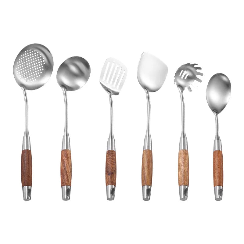 Kitchen Utensil Set 7 Piece 304 Stainless Steel Cookware Set, Rosewood Handle Spatula- Household Cooking/ Baking Tools