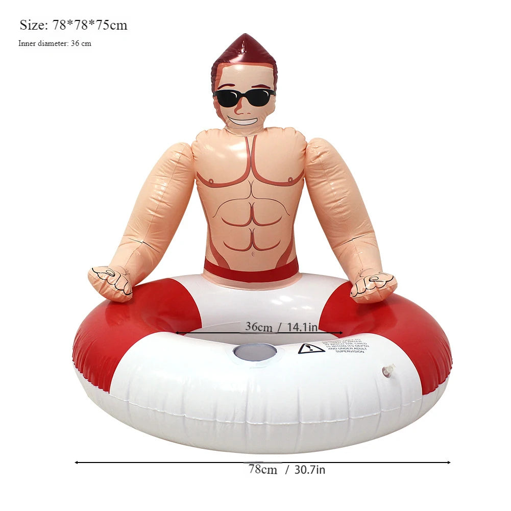 Muscle Men Blow Up Swim Tube Leakproof Swimming Rings Floaties with Cup Holder PVC Pool Floats for Kids Youth Adults