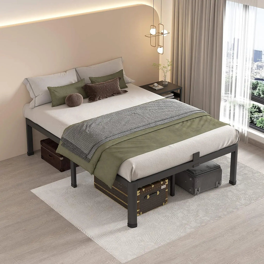 14 Inch Full Size Metal Platform Bed Frame with Round Corner Legs, Heavy Duty Steel Slats