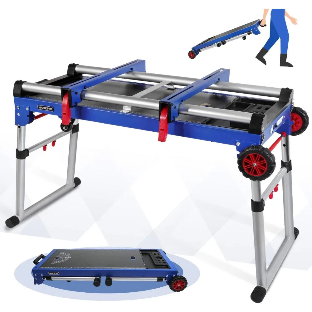 Miter Saw Stand, 5-in-1 Portable Workbench, Quick Folding Work Table with Detachable Miter Saw Stand & Height Adjustable Legs