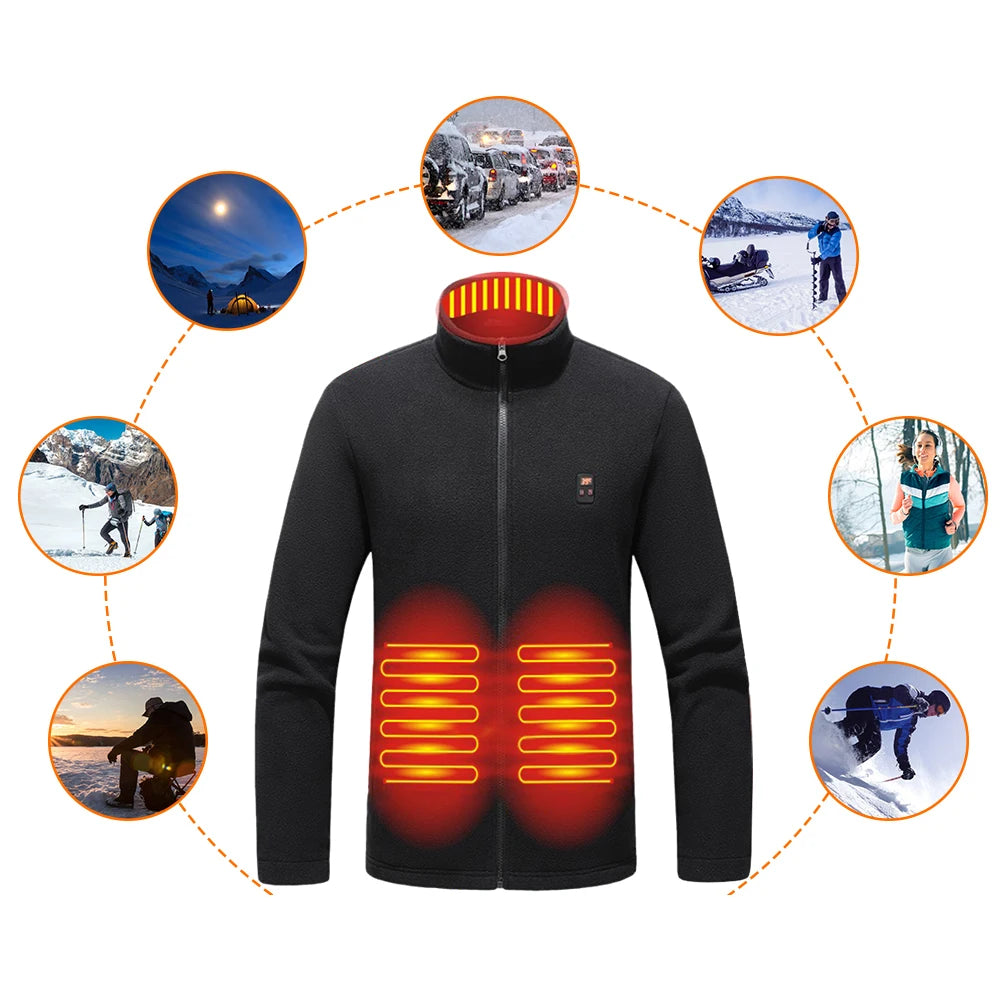 9 Heated Area Intelligent Heating Coat/ USB Charging Heating Jacket/ 3 Gear Temperature Heated Insulated Jackets for Hiking-Skiing
