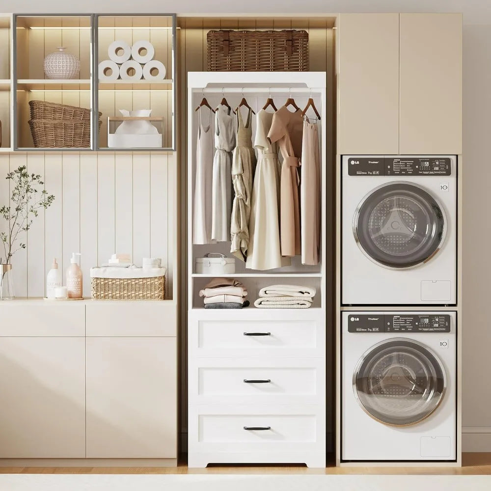 Freestanding Closet System with Wood Drawers, Adjustable Shelves, and Hanging Rod