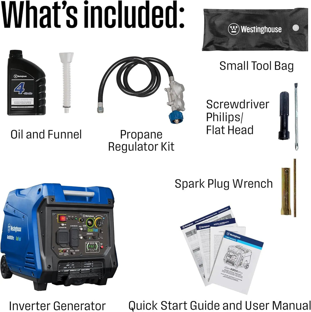 Westinghouse 5000W Dual Fuel Portable Inverter Generator with Quiet Operation, Wheel and Handle Kit, Gas and Propane Compatible,