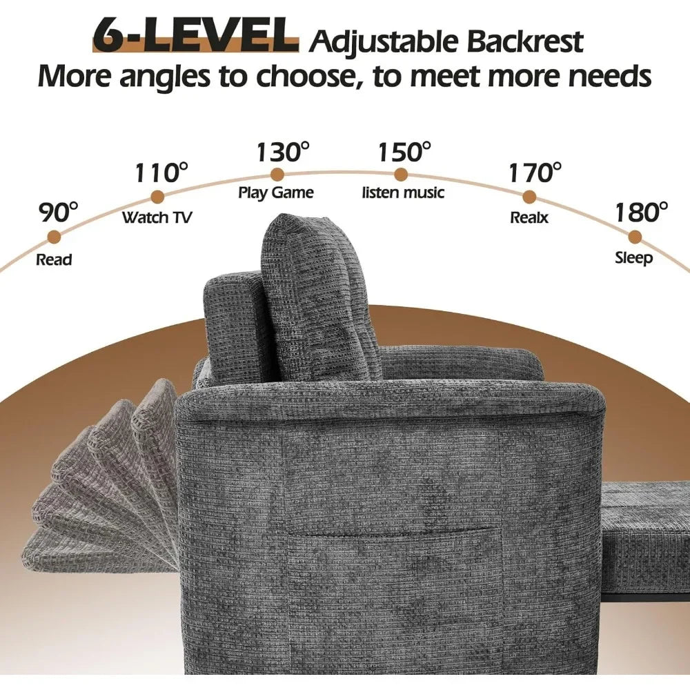 Adjustable Backrest Convertible Sleeper Chair/ Long Chair Bed/ 4-in-1 Pull out Lounge Chair/ 500 LBS Load Bearing Single Sofa