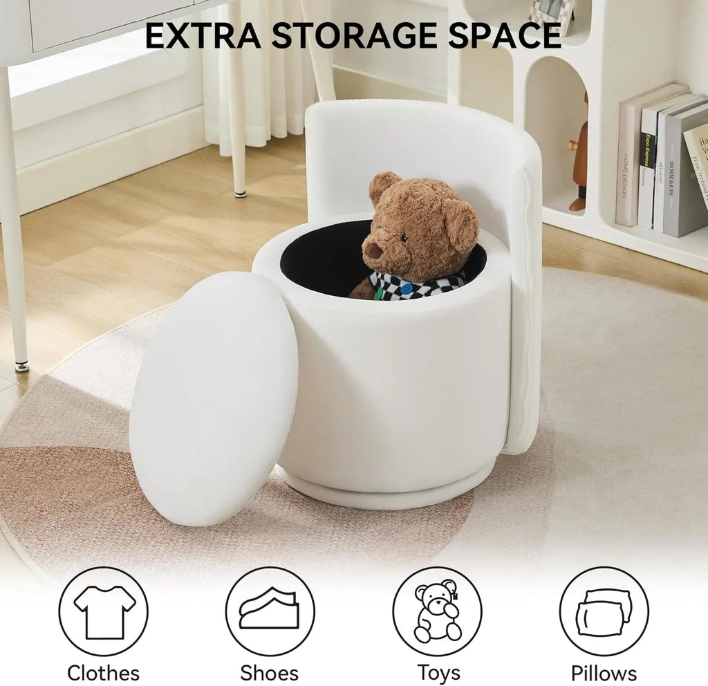 Velvet Vanity Chair with Storage, 360° Swivel Makeup Chair with Wave Back, No Assembly/ Small Accent Stool