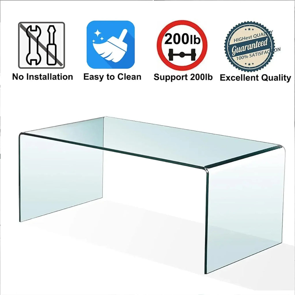 Glass Coffee Table for Living Room, Modern Tempered Decor, Easy to Clean and Safe Rounded Edges Clear Coffee Tables