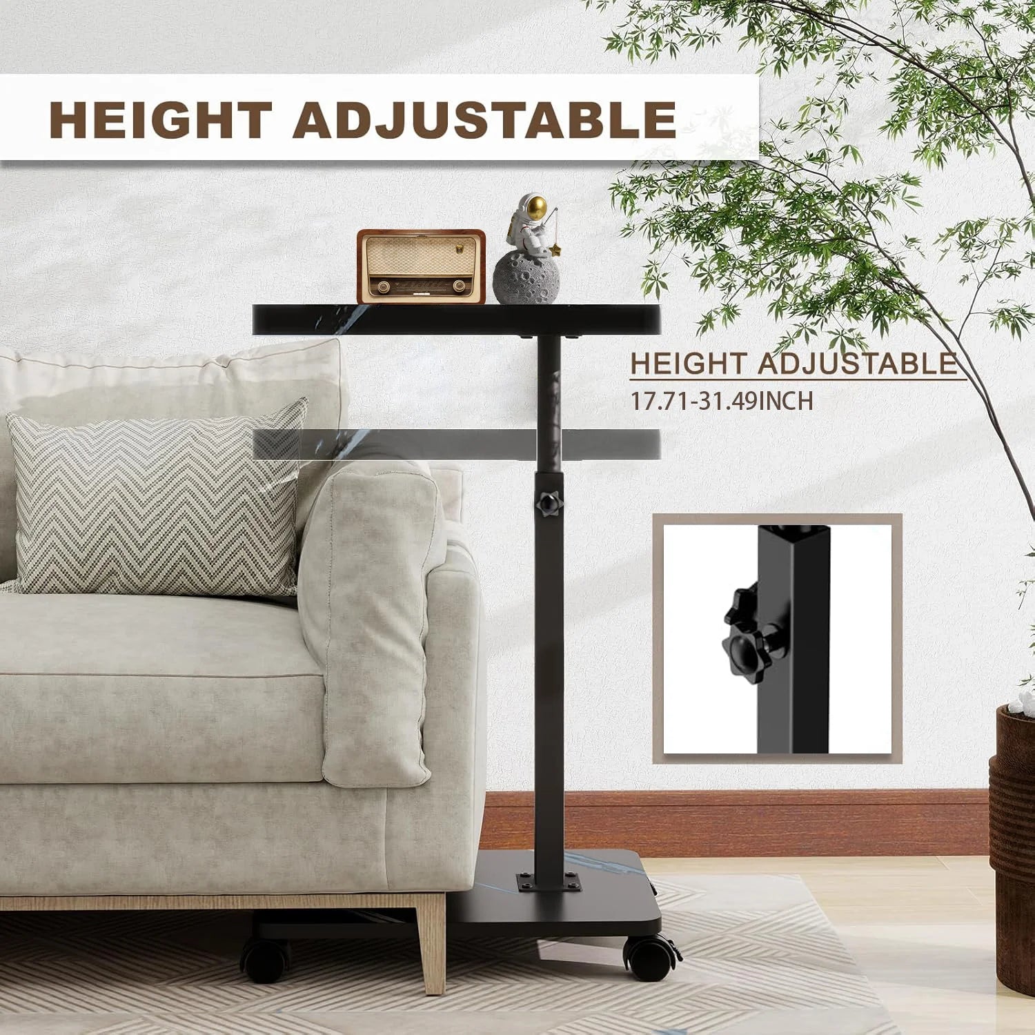 15.74x11.81 Inch Coffee Table C-Shaped Simple Mobile Rolling Storage Desk Home Bedside Corner Sofa Cabinet Family Side Tables