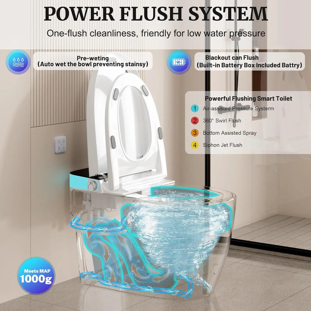 Smart Toilet with Heated Seat, Auto Flush, Dual Flush 0.8/1 GPF, Night Light, ManualSoft Close Seat & Lid