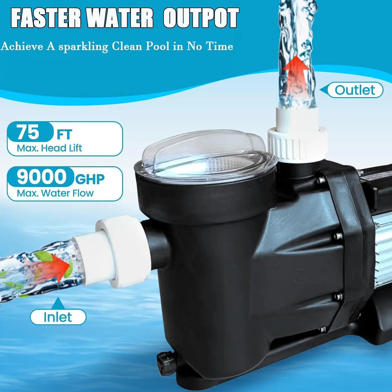 Swimming Pool Pump 3HP 110V 1100W 9000 GPH Single Speed for Above/In Ground Pool High-Flow Pool Pump with Strainer Filter Basket