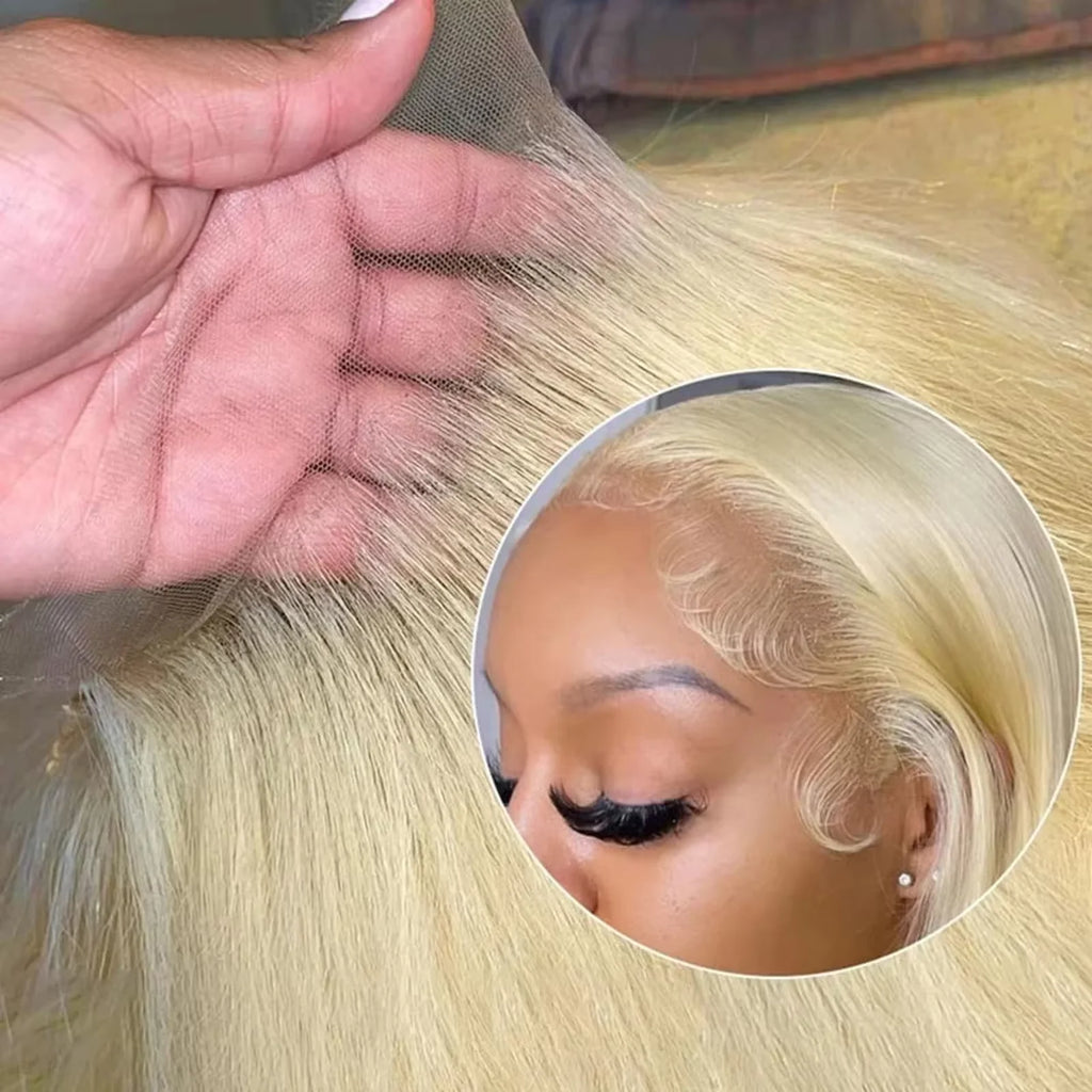 250% Density Human Hair Wig 613 Honey Blonde Colored Lace Front Wigs Straight Human Hair 13x6 HD Lace Frontal Wig