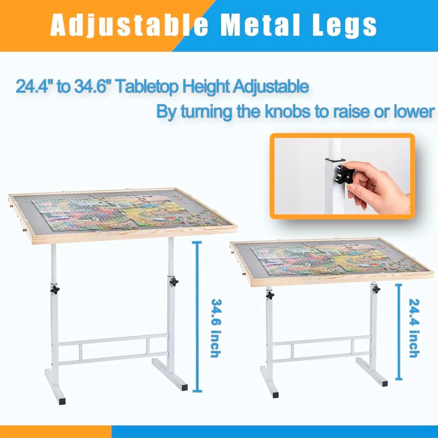 Adjustable Jigsaw 1500 Puzzle Table with Drawers, Angle & Height Adjustable with Metal Legs/ 35"x26" Tilting