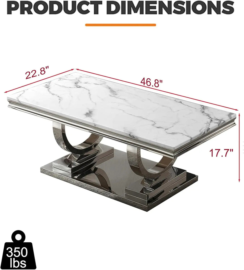 NEW 47" Coffee Table with White Marble Top, Modern Rectangular Faux Marble Coffee Table
