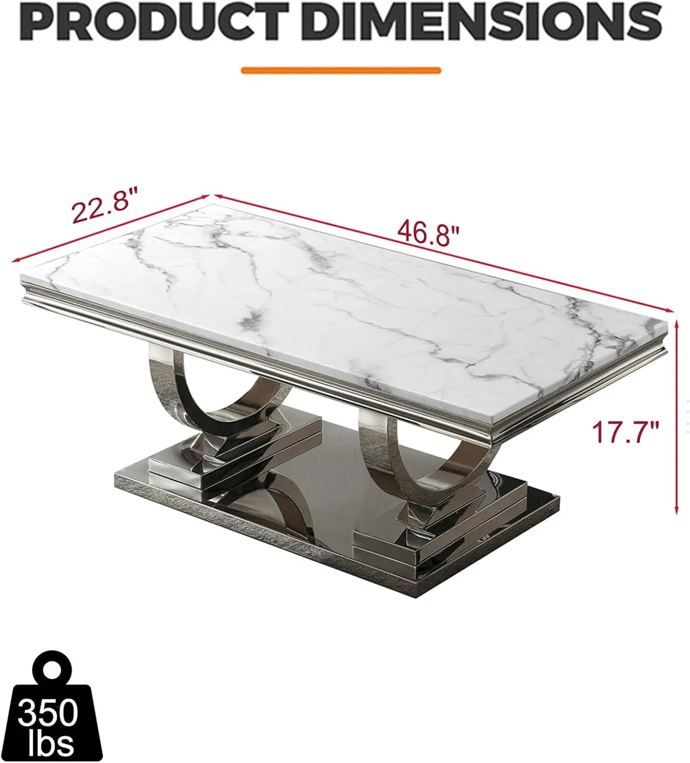 NEW 47" Coffee Table with White Marble Top, Modern Rectangular Faux Marble Coffee Table