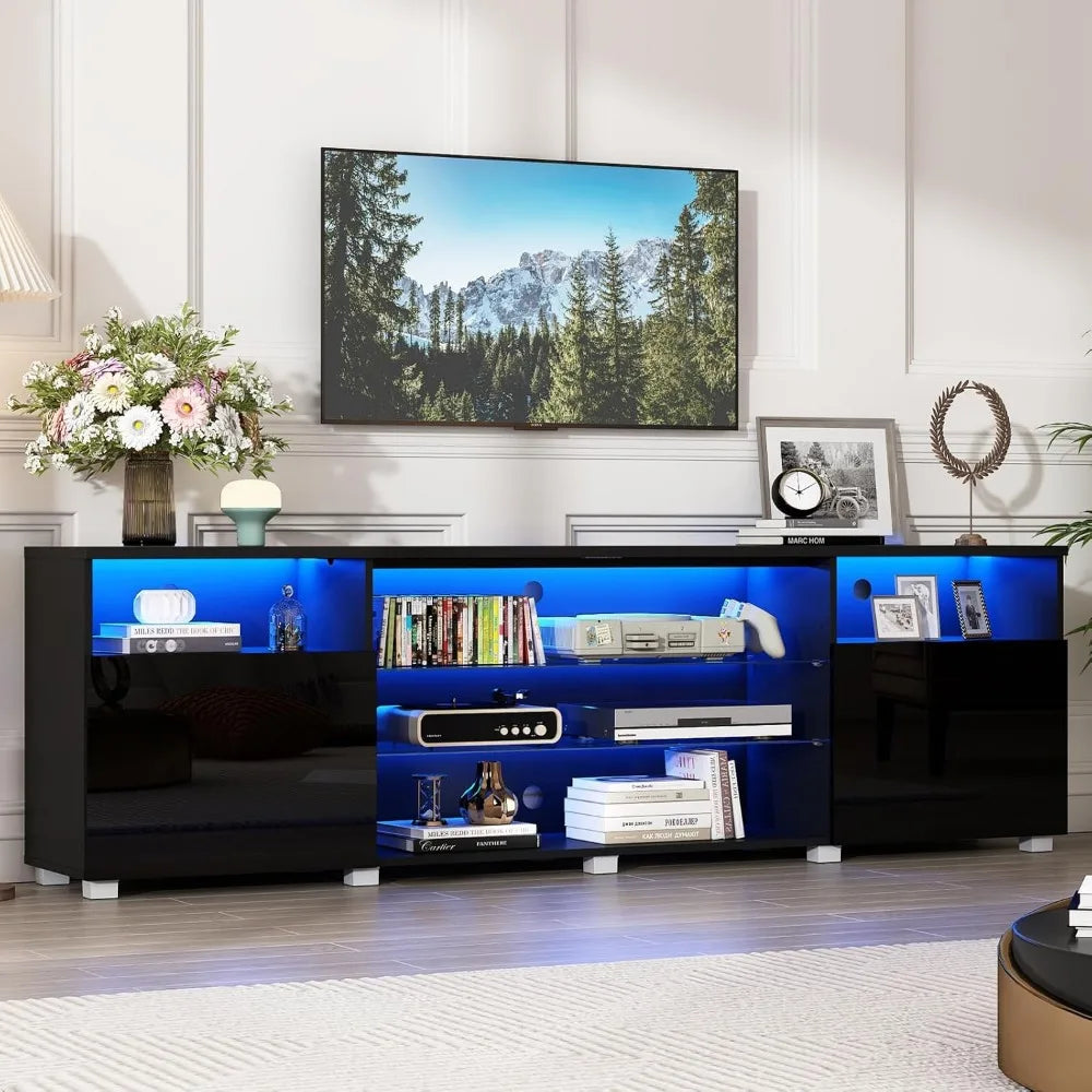 Modern LED 80.7 inch TV Stand for 80/85/90 inch TV,High Glossy TV Entertainment Center with Storage Drawer, TV Stand