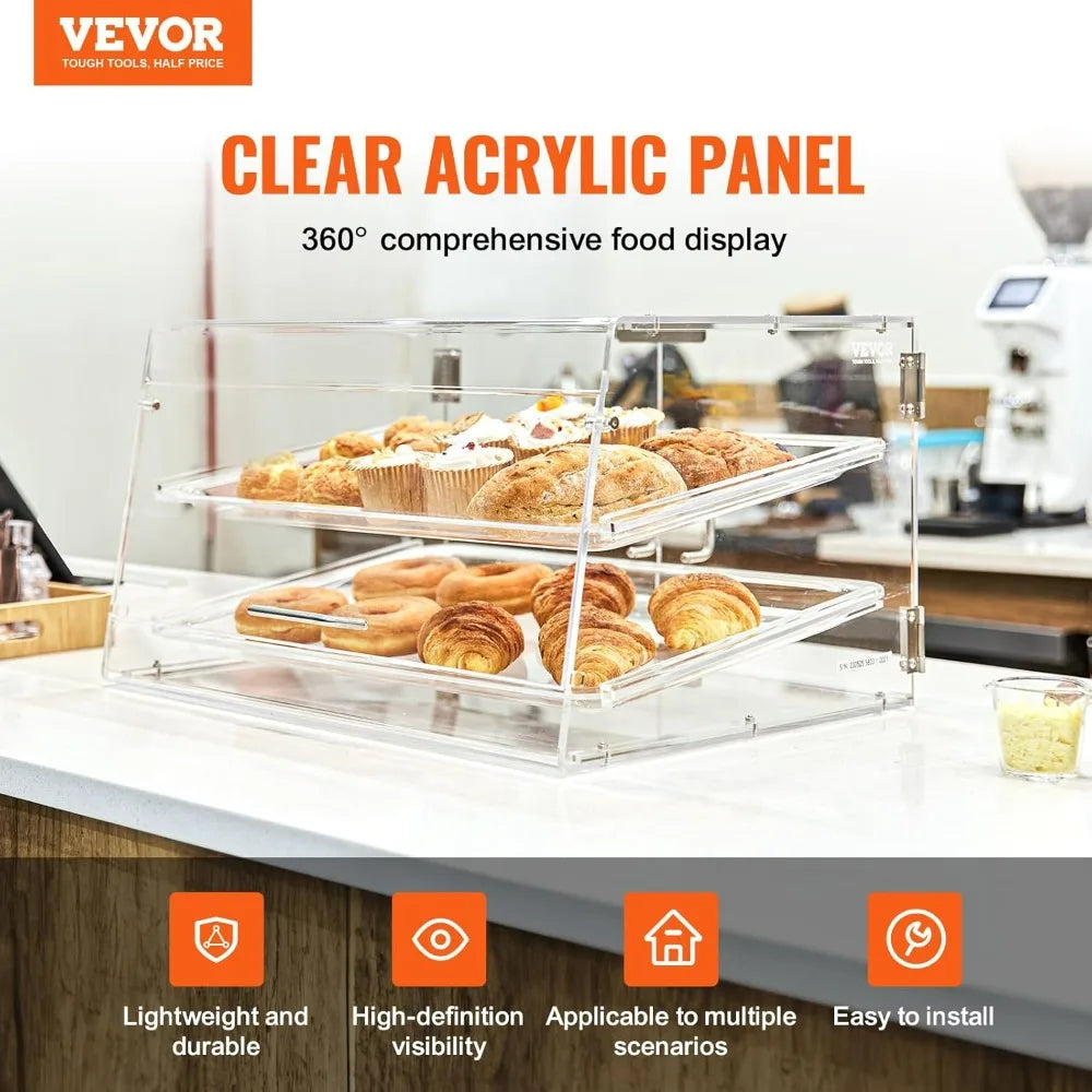 Two-Tier Commercial Pastry Display Case, Countertop Bakery Showcase with Acrylic Box and Rear Door Access