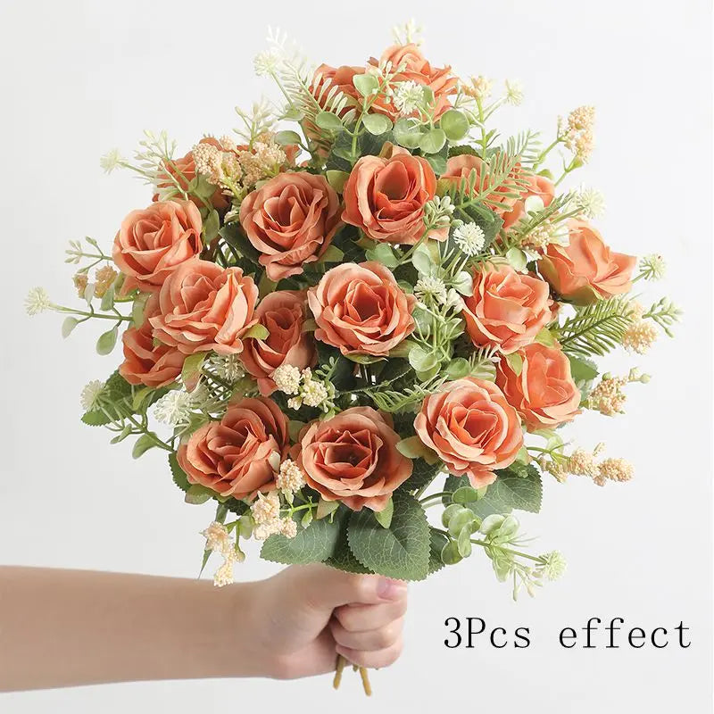 30cm Rose White Silk Bouquet/ Peony Artificial Flower/ 5 Big Head 4 Small Bud/ Wedding Brides/ Home Decoration Artificial Flower