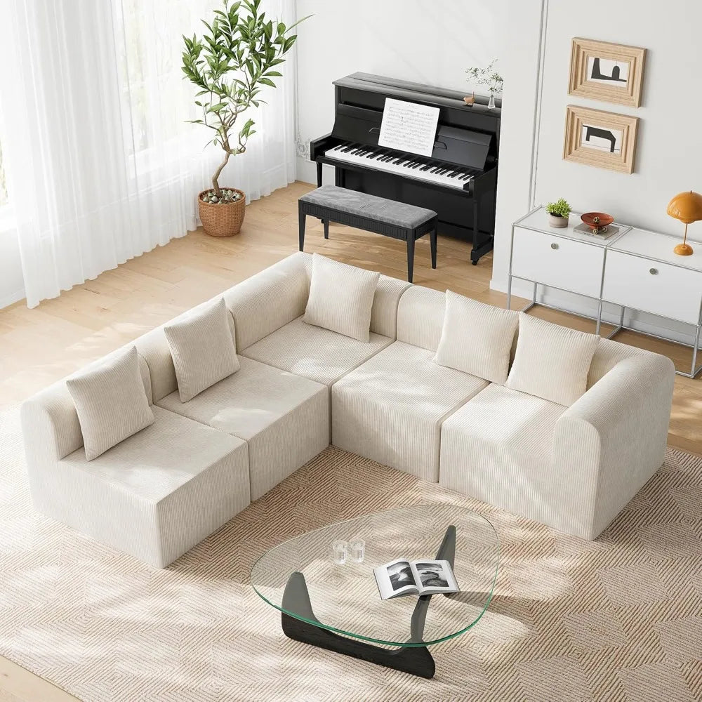 L-Shape Modular Sectional Couch Deep Seat High Density Memory Foam Cloud