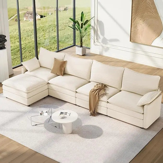 142" Cloud Couch Sectional Modular Sofa, Comfy Sectional Couch with Ottoman Deep Seat Chenille L Shaped Sofa, Modular Couches