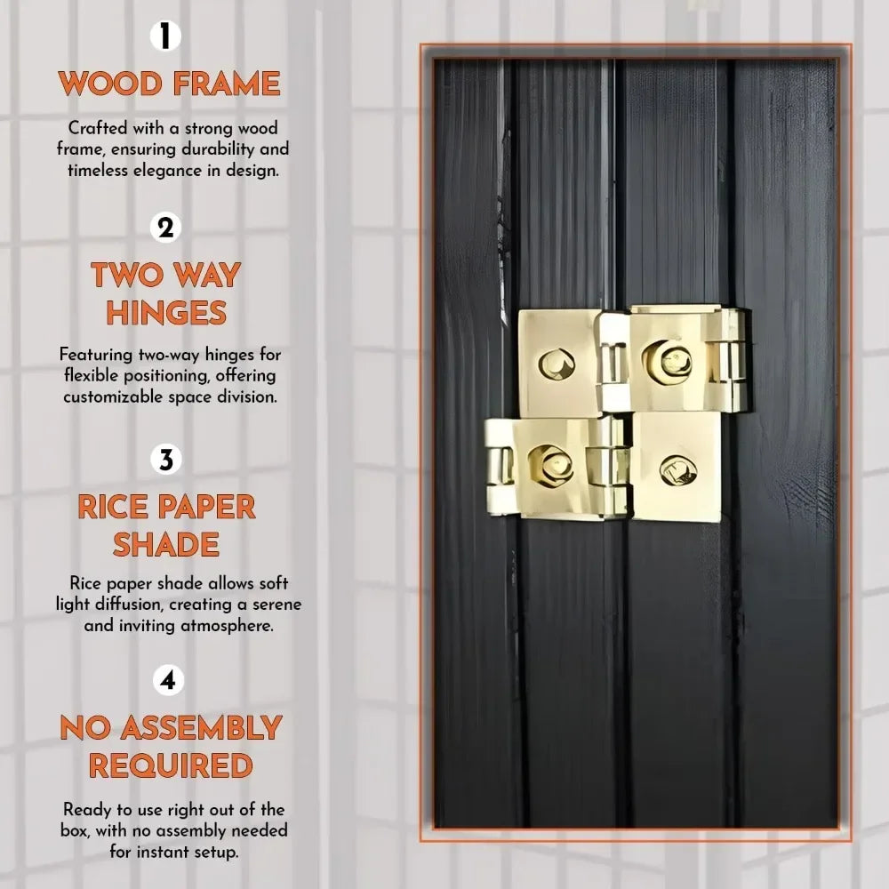 8 Panels Room Divider Privacy Screen Partition Shoji Style Black Finish 71" High x 140" Wide