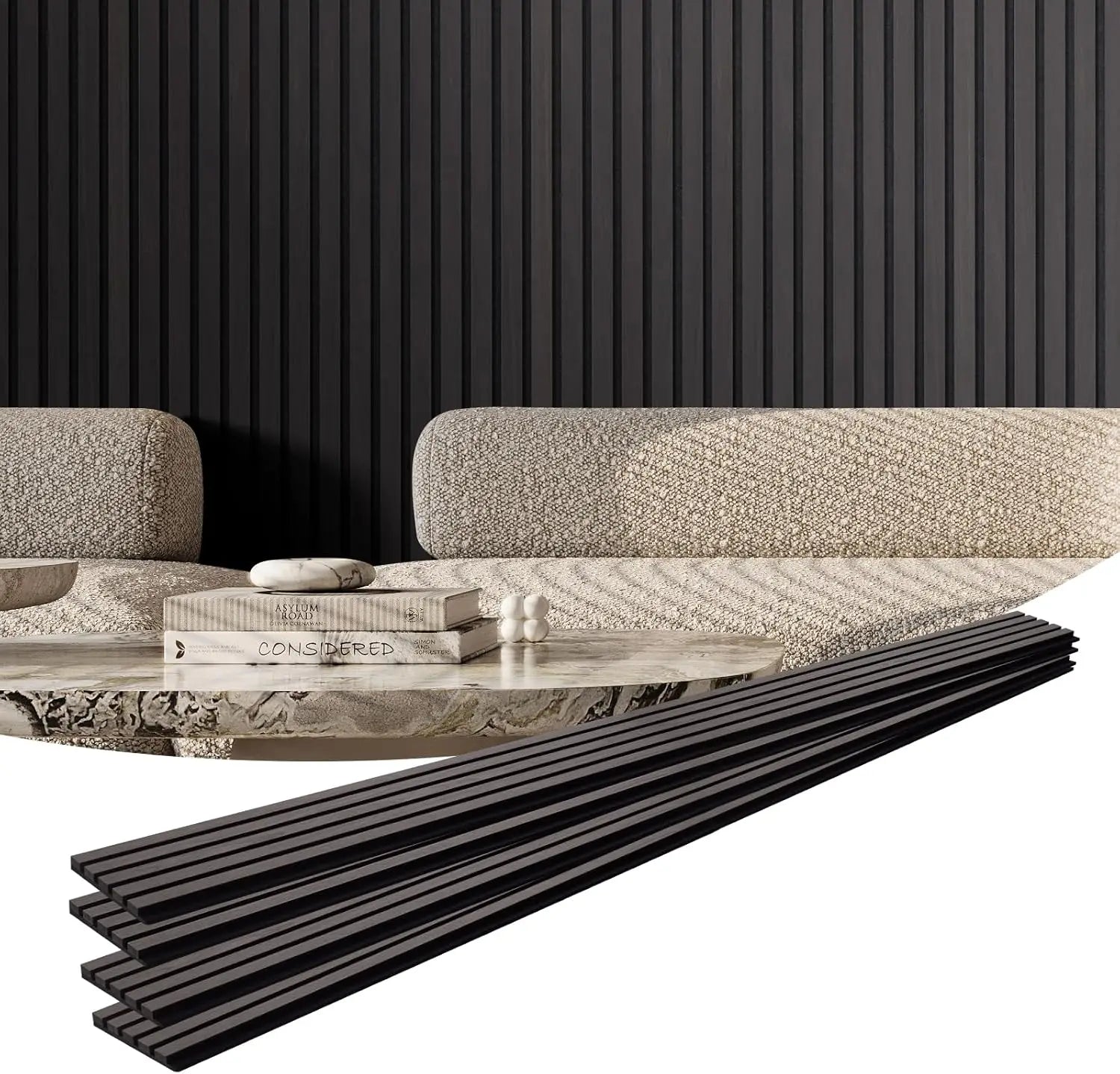 4-Piece Wood Slat Acoustic Panels, 7.9 x 94.5 Inches, MDF Decorative Wooden Wall Panels for Contemporary Interiors