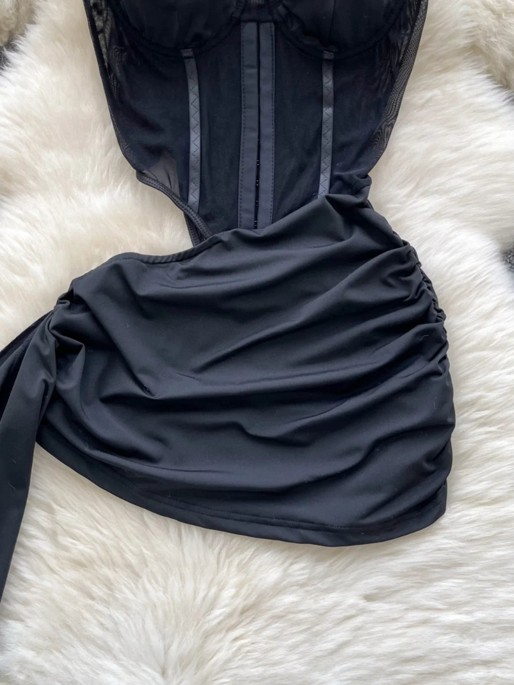 American Sexy Hollowed-out Waist Tube Top Dress for Women/ Pleated Waist Hip-Wrapped Streamer Short Dress