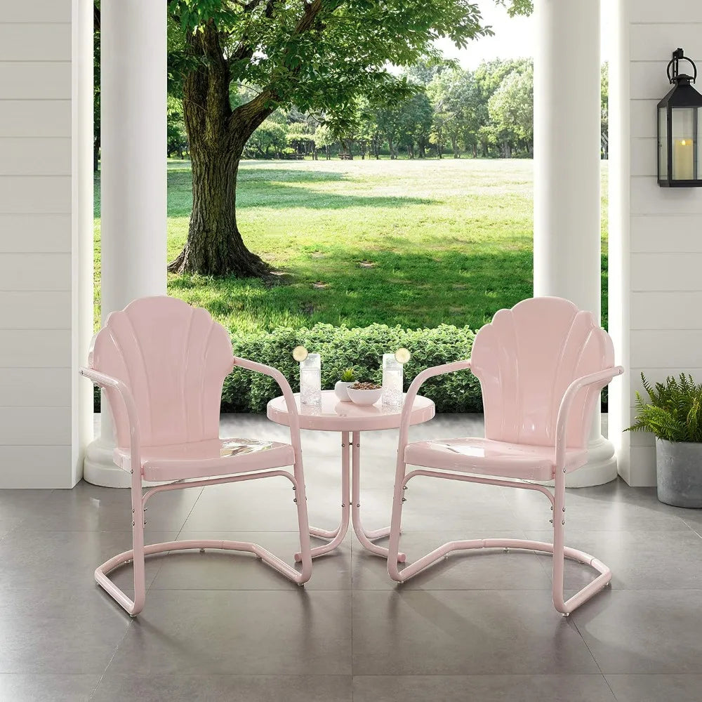 Retro Pink Tulip Outdoor 3-Piece Patio Chair and Side Table Set