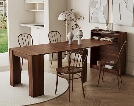 Expandable Dining Table for 1-10 People: 30 to 88.4" Long, Folding Storage, Modern Rustic Style, Rectangular Wood Design