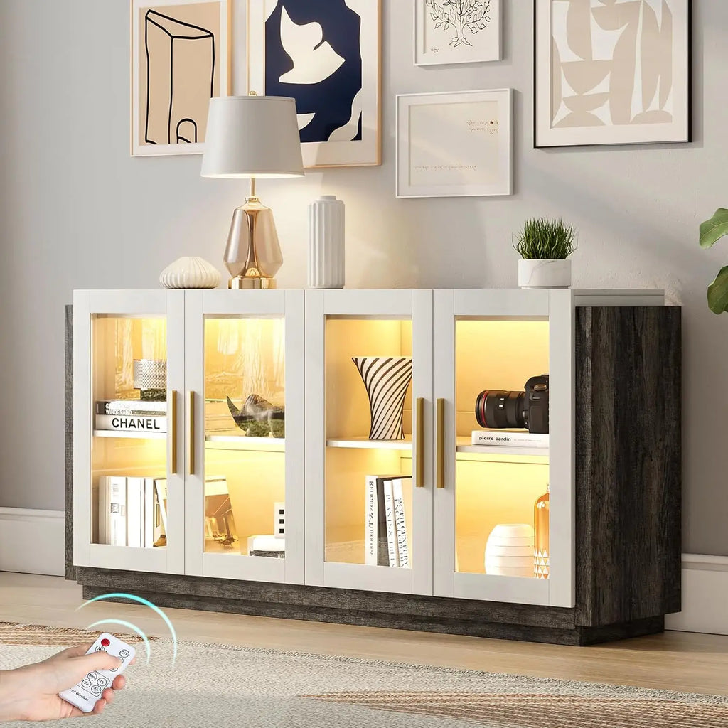 Sideboard Buffet Cabinet, Mixed Color Accent Cabinet