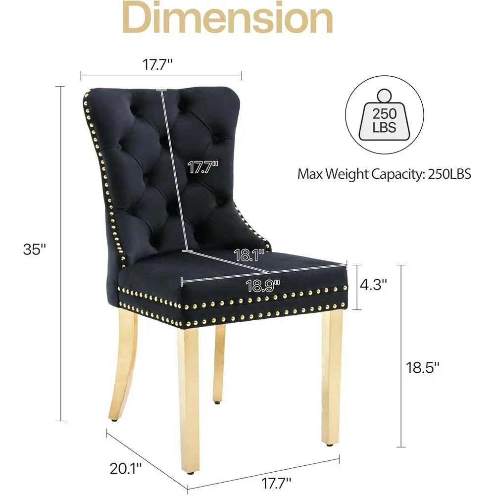 Velvet Dining Chairs Set of 6, Nikki Collection Dining Room Chairs with Golden Stainless Steel Legs and Pull Ring, Customized