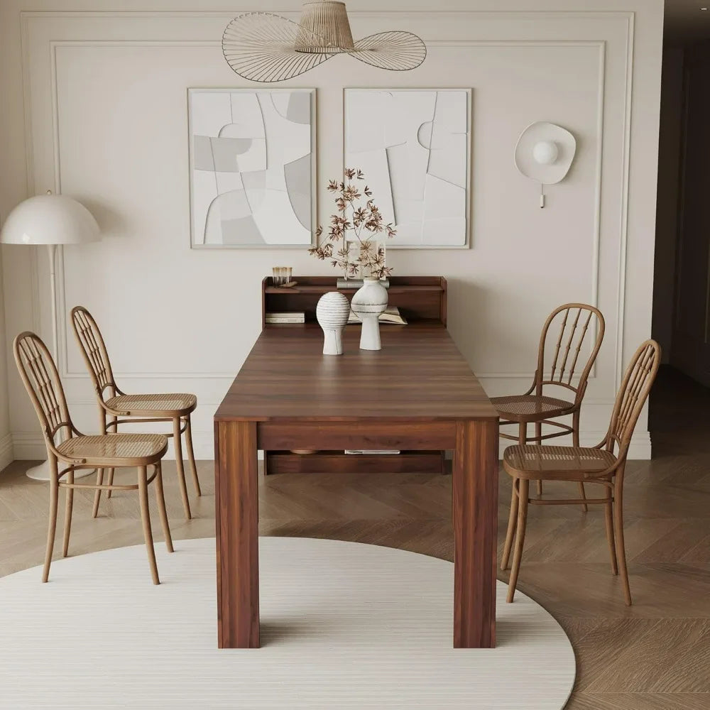 Expandable Dining Table for 1-10 People: 30 to 88.4" Long, Folding Storage, Modern Rustic Style, Rectangular Wood Design