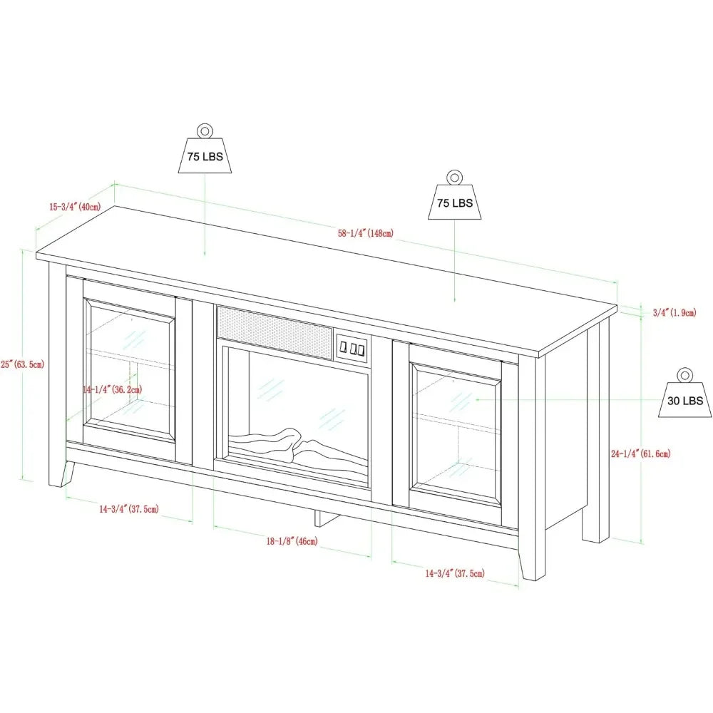 Rustic Wood And Glass Fireplace TV Stand For TV's Up To 64" Flat Screen Living Room Storage Cabinet Doors
