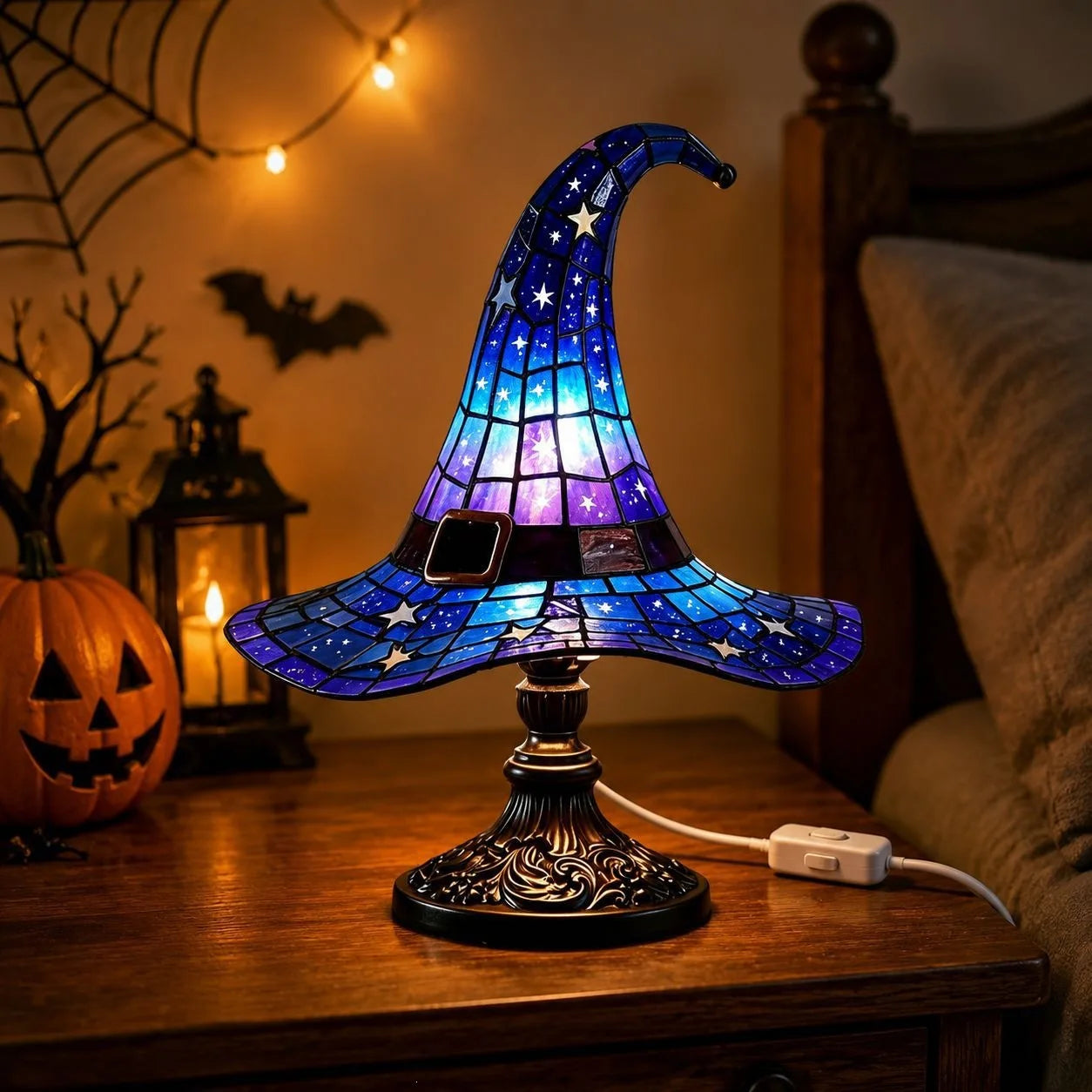 Halloween Novelty Witch Hat Lamp, Gothic Hat Lamp Desktop Ornament, USB Plug-in LED Light Decoration