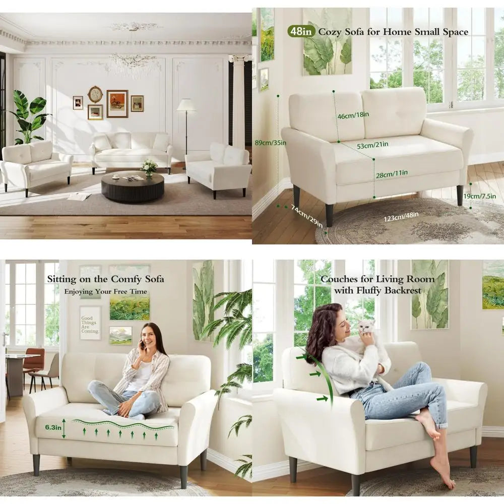 Compact Velvet Loveseat Sofa, 48 Depth, Cozy Seating for Bedrooms/Living Rooms