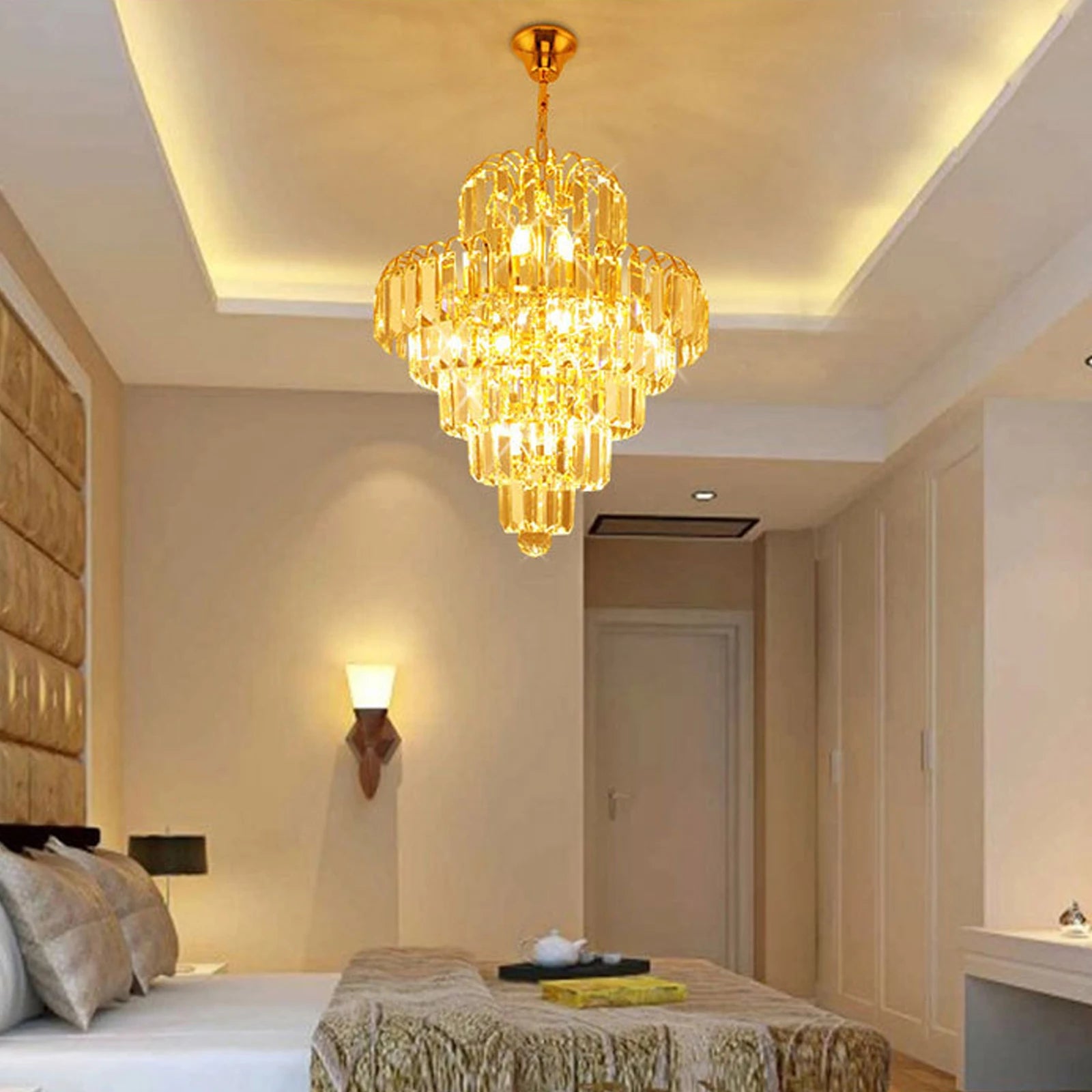 Elegant Crystal Modern Droplet Ceiling Lamp Pendant Lighting Fixture/ Waterfall Hanging Chandelier