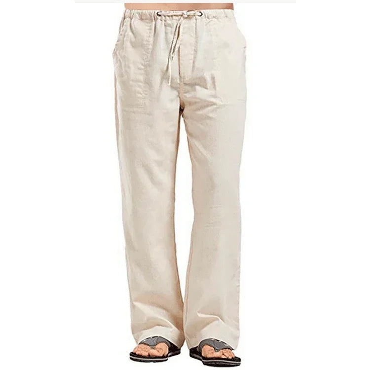 Men's Cotton Linen Pants/ Summer Solid Color Breathable Linen Trousers/ Male Casual Elastic Waist Fitness Pants
