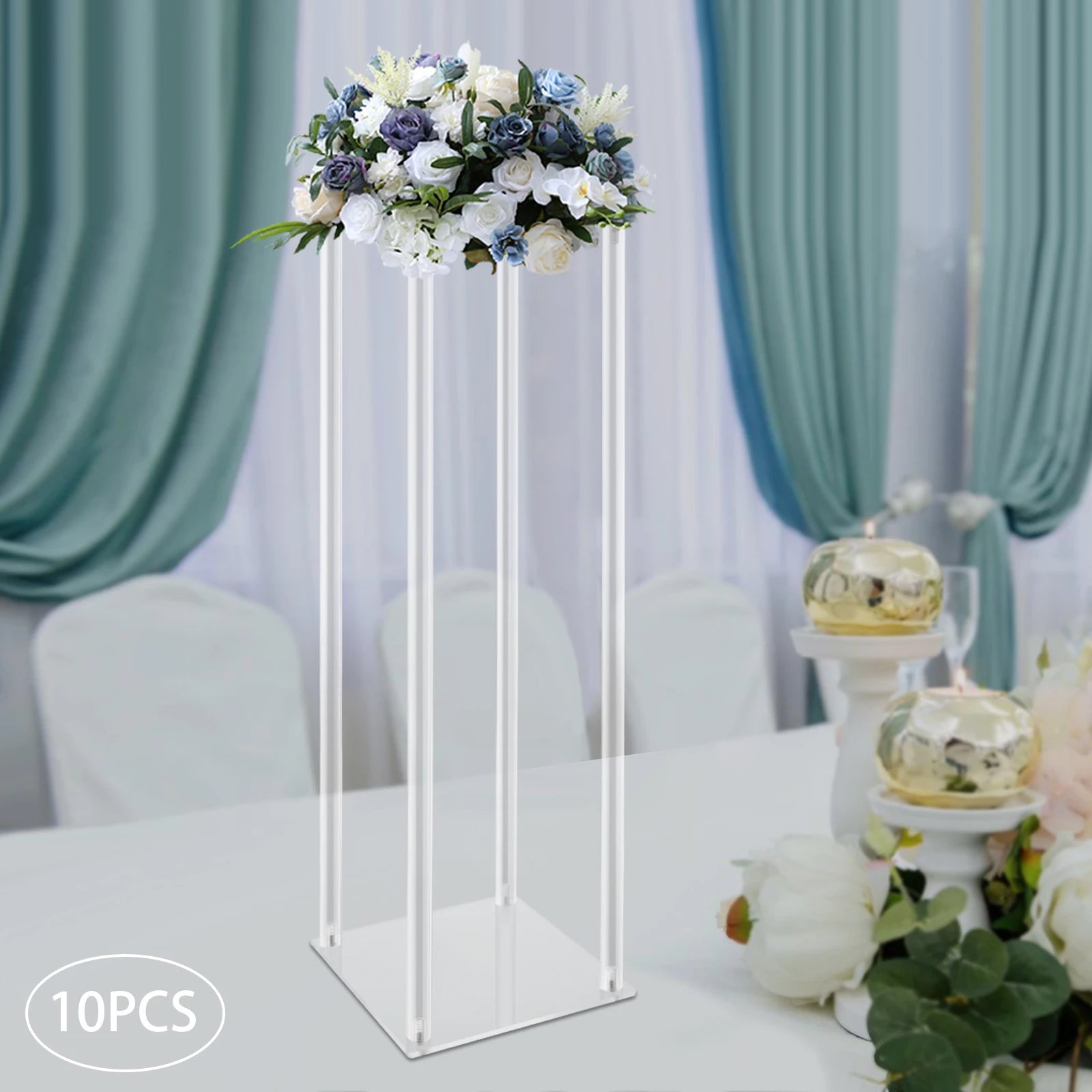 10Pcs Acrylic Vase Wedding Flower Stands Set, 23.6"H Clear Column Rack Geometric Display Stand for Home Party /Wedding Decor