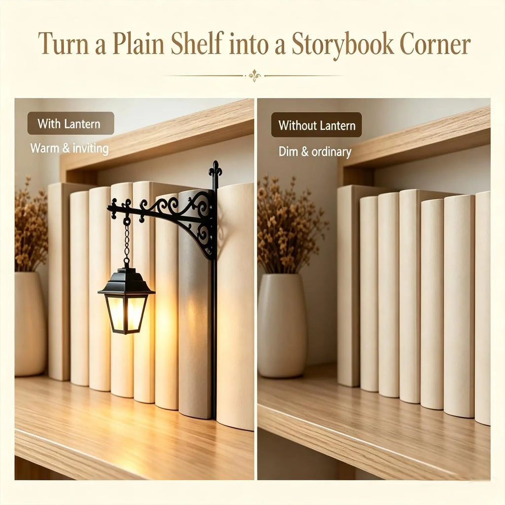Miniature Hanging Shelf Lamp/ Decorative Bookshelf Lighting /Warm LED Night Light/ Library Lantern Reading Nook /Desk Ornament Literary Decor Book Lover Gift Home Halloween Decorations